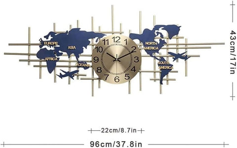 ZTDPHZ Modern Metal Large Wall Clock Silent Quartz Decorative 3D Clock Creative World Map Living Room Wall Clock Handmade Iron Frameless Wall Clock 37.8inch