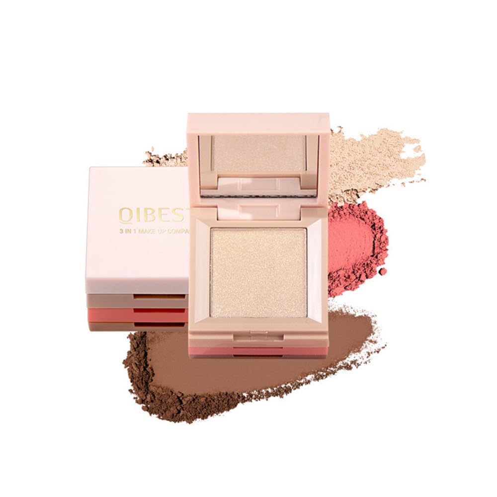 Contour and Highlight Blush Makeup Palette, Cream Bronzer, Silky Smooth Powder Blush, Shimmer Highlighter Makeup Powder, 3-in-1 Mixable Three-Piece Eyeshadow Palette with Mirror (02#)