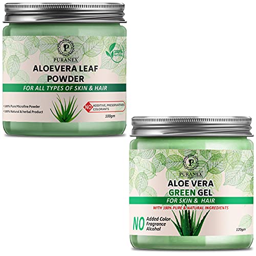 Puranex Pure & Natural Aloevera Leaf Powder & Aloe Vera Gel (Orange) 100gm (Combo Pack of 2) 200Gm