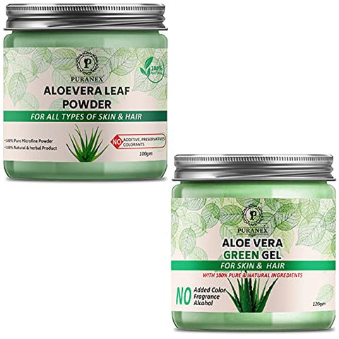 Puranex Pure & Natural Aloevera Leaf Powder & Aloe Vera Gel (Orange) 100gm (Combo Pack of 2) 200Gm