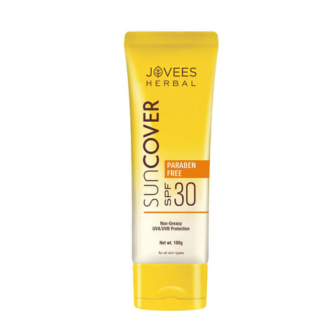 Jovees Herbal Sandalwood Natural Sun Cover SPF 30 | UVA/UVB Protection | Non Greasy | Quick Absorption | For All Skin Types 100G