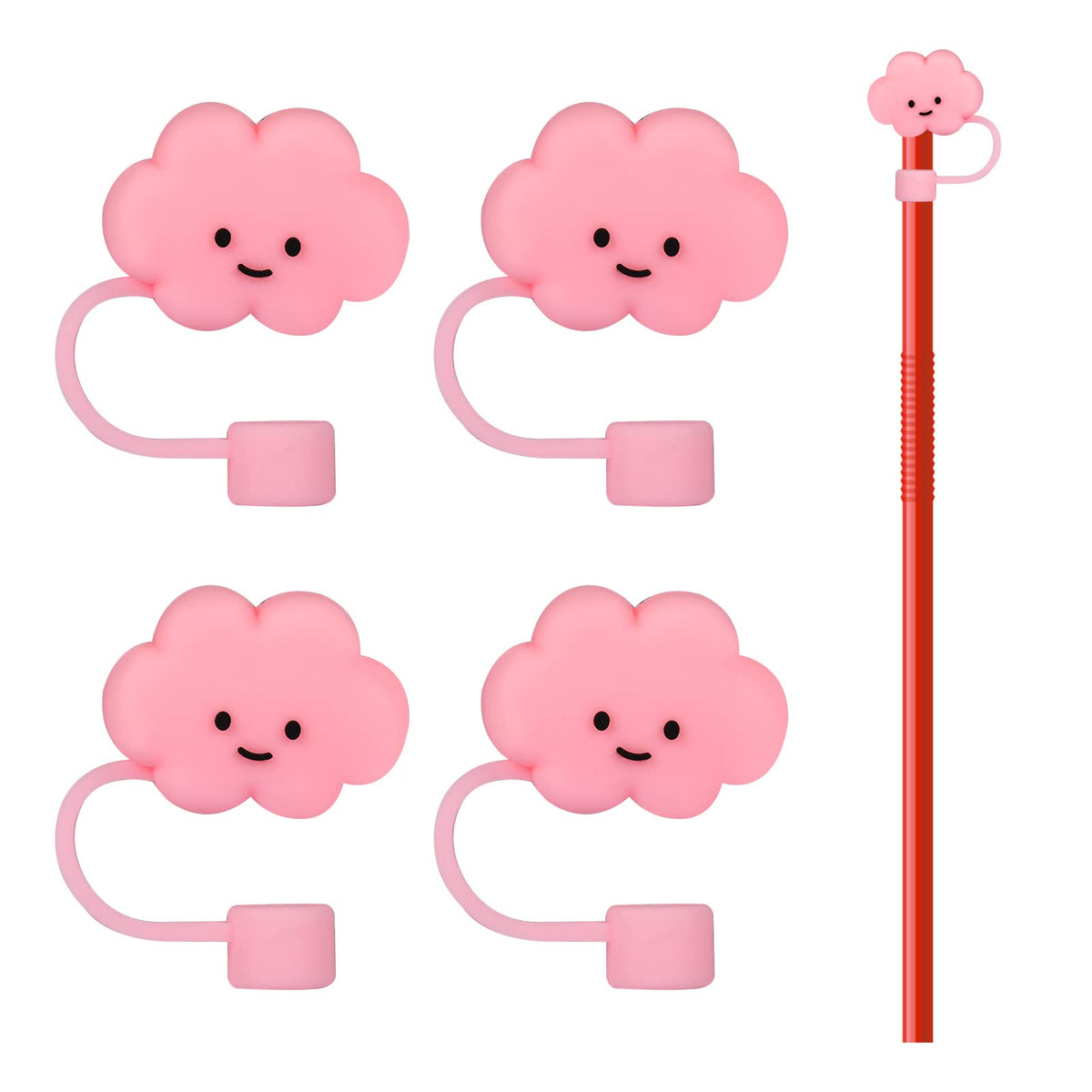 4pcs Straw Cloud Straw Cover, Cloud Shaped Pink Straw Covers for Reusable Straws CoverÃƒÆ’Ã†â€™ÃƒÂ¢Ã¢â€šÂ¬Ã…Â¡ÃƒÆ’Ã¢â‚¬Å¡Ãƒâ€šÃ‚Â Dust-Proof Straw Covers Cap Straw Toppers for Sippy Cups Cloud Straw Protector(Not Suitable for Stanley)