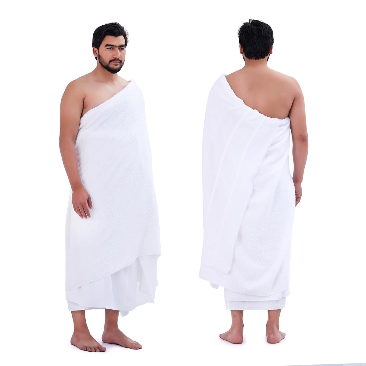 SweetNeedle Ihram Ehram Ahram for Men for Hajj and Umrah - 2 Towels, White - Hygienic Natural 100% Pure Combed Cotton Towels 115 x 230 cm