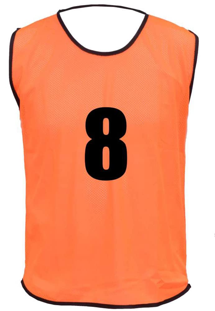 15 MESH BIBS FOOTBALL TRAINING SPORTS BIBS NUMBERED (1-15 OR number of your choice) Front/Back OR Front & Back (Orange (Front Only), Youth (Men's Small-Medium))