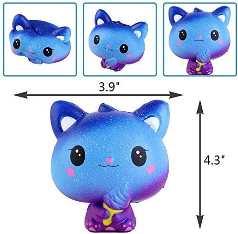 Anboor 3.9 Inches Squishies Cat Galaxy Ice Cream Kawaii Soft Slow Rising Scented Animal Squishies Stress Relief Kid Toys Collection Blue