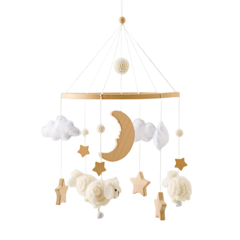 Promise Babe Baby Mobile for Baby Cot,Wooden Star Moon Sheep Baby Mobiles Felt Clouds Beige Sheep Cot Mobile Mobile Newborn Boy Girl Bed Bell Wind Chimes Hanging Deco Nursery Mobiles for Babies