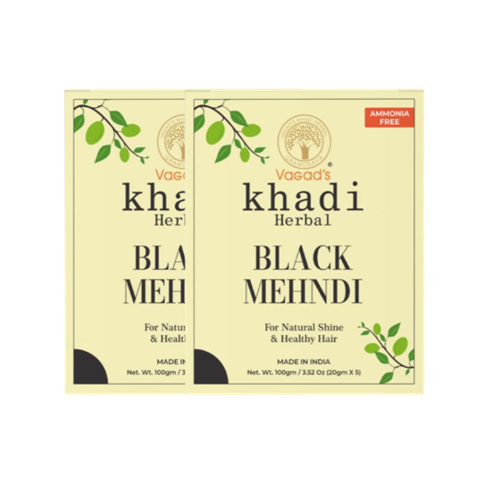 Vagad's Khadi Herbal Gramodaya Pure Natural Black Mehndi For Hair With Goodness of Neem For Longlasting Natural Hair Colour (Pack of 2x100g)