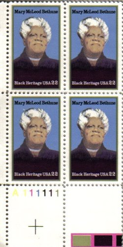 1985 MARY MCLEOD BETHUNE ~ BLACK HERITAGE ~ BLACK HISTORY ~ CIVIL RIGHTS #2137 Plate Block of 4 x 22 cents US Postage Stamps