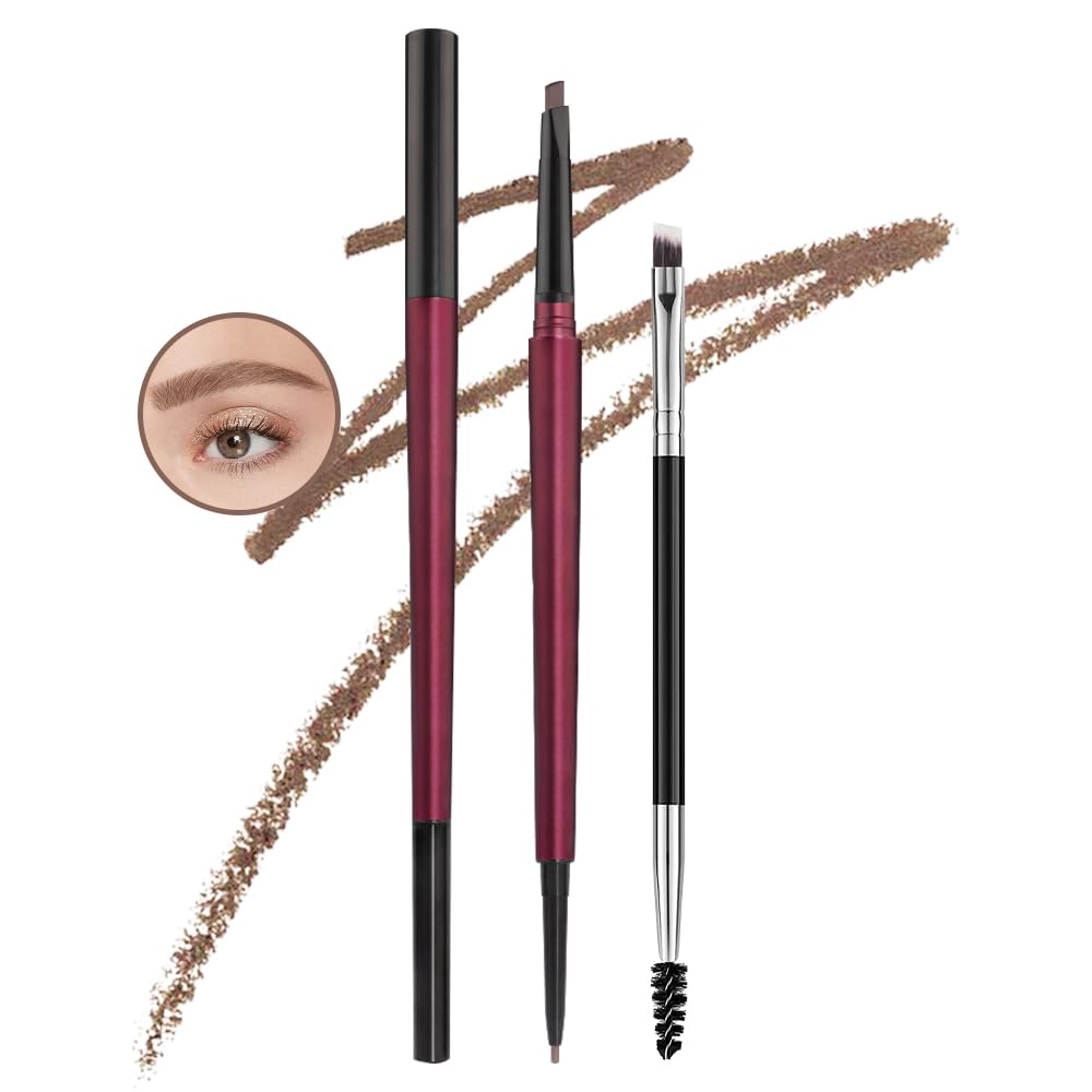 Kaely 2Pcs Eyebrow Pencil Set,Dual Ends Eye Brow Pencils for Women,Waterproof Eyebrows Makeup Pen with Eyebrow Brush,lÃƒÂ¡piz de cejas maquillaje,Vegan Cosmetics,02 Light Brown