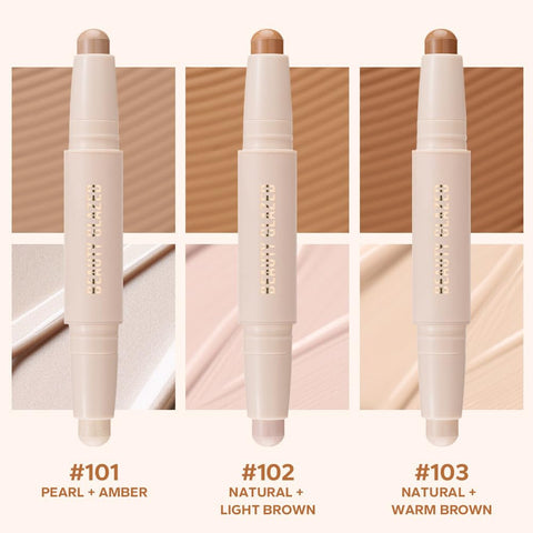 Cream Contour Sticks,Shades with Highlighter & Bronzer,Non-greasy and Waterproof Contouring Pen,Easy to Sculpt the Face and Create a Lightweight Finishing Makeup (02#Bronzer contour and glow sticks)