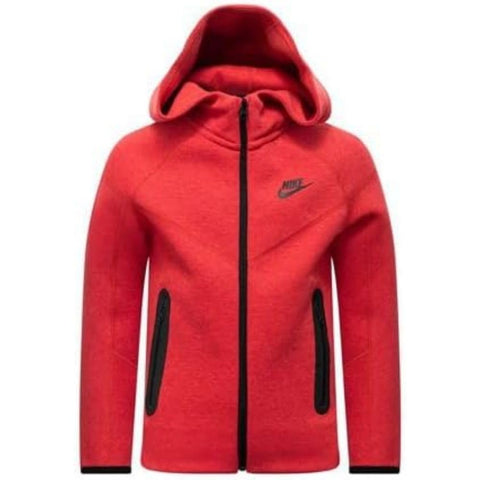 Nike Boy's NSW Tech Fleece Full Zip Hoodie (Little Kids/Big Kids) Light University Red Heather/Black/Black SM (8 Big Kid)