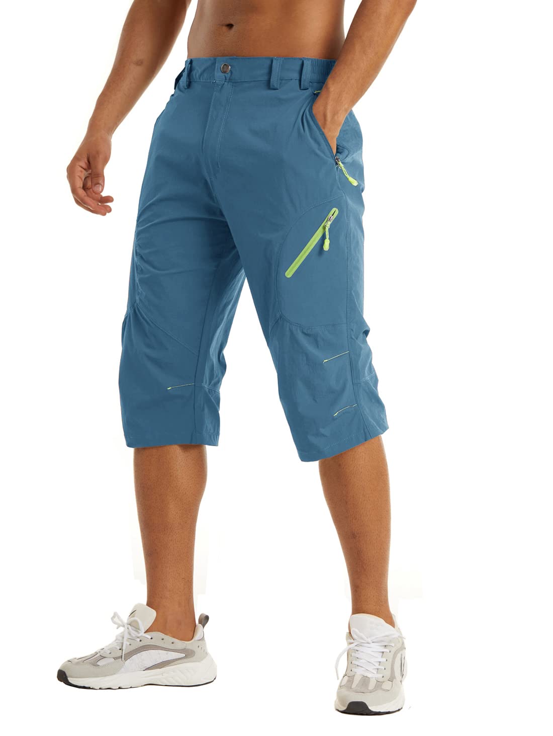 KEFITEVD Mens Below Knee Shorts Quick Dry 3/4 Hiking Long Safari Shorts Summer Thin Capris with Pockets Light Blue, 32