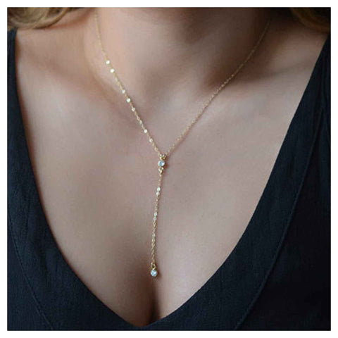 Yheakne Boho Crystal Y Drop Necklace Choker Gold Long Y Necklace Chain Minimalist Cz Lariat Necklace Classic Simple Y Lariat Necklace Jewelry for Women and Girls Gifts