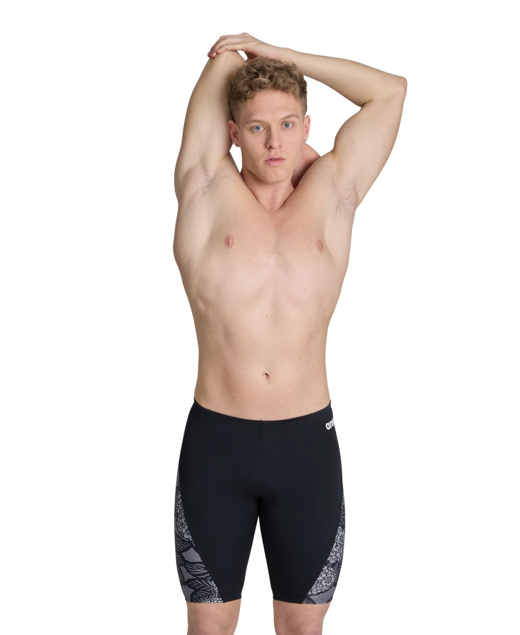 ARENA Men Hydrangea Bouquet Swim Jammer for Competition Swimming and Training, UPF 50+ UV Protection, Quick Drying Swimwear,Black-Team Black,36