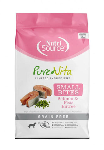 NutriSource Pure Vita Limited Ingredient Grain Free Dry Dog Food, Small Bites, Salmon and Peas, 15LB