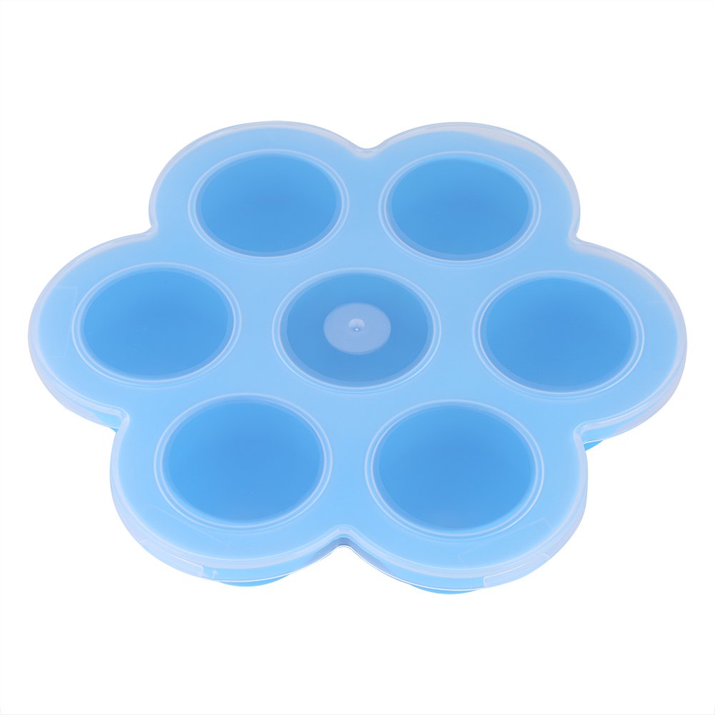 Food Freezer Container 7 Cavities Silicone Crisper Mold Reusable Storage Container Baby Food Freezer Trays with Lid (Blue)