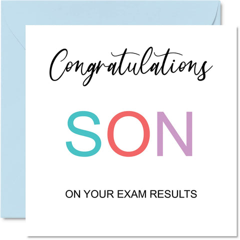 Congratulations Son Cards - On Your Exams - Proud of You Card Congrats Graduation Degree Exam Results School College Exams GCSE A Level Uni, 145mm x 145mm Well Done Greeting Cards