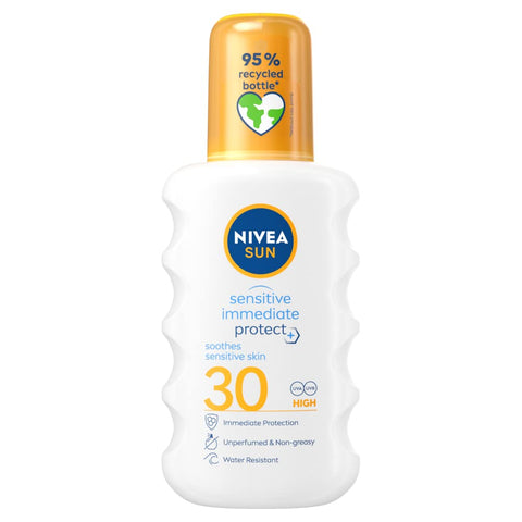 NIVEA SUN Sensitive Immediate Protect Spray SPF 30 (200ml), Sun Cream for Sensitive Skin, Sun Protection Factor 30, Water-Resistant Sunscreen Spray