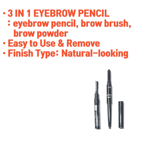 (3 pcs) Nabi 3 in 1 Eye Brow Pencil, Eyebrow Pencil with Brow Brush and Eye Brow Filling Powder (Black)