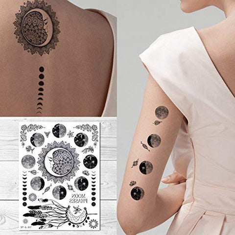 Supperb Temporary Tattoos - Moon phase Tattoo Full Moon Crescent Festival Bohemian Meditation Celestial Tattoo