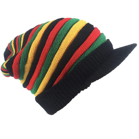 Wool Knit Rasta Hat Reggae Jamaican Cap Colorful Beanie Hat Crochet Knitted Slouchy Baggy Cap