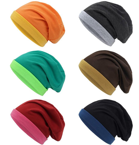 HiBwoBwo 6Pcs Reversible Cotton Nylon Slouchy Beanie Hat for Men & Women 3-in-1 Solid Color Versatile Hat Stretchable Soft Stylish Unisex Hat