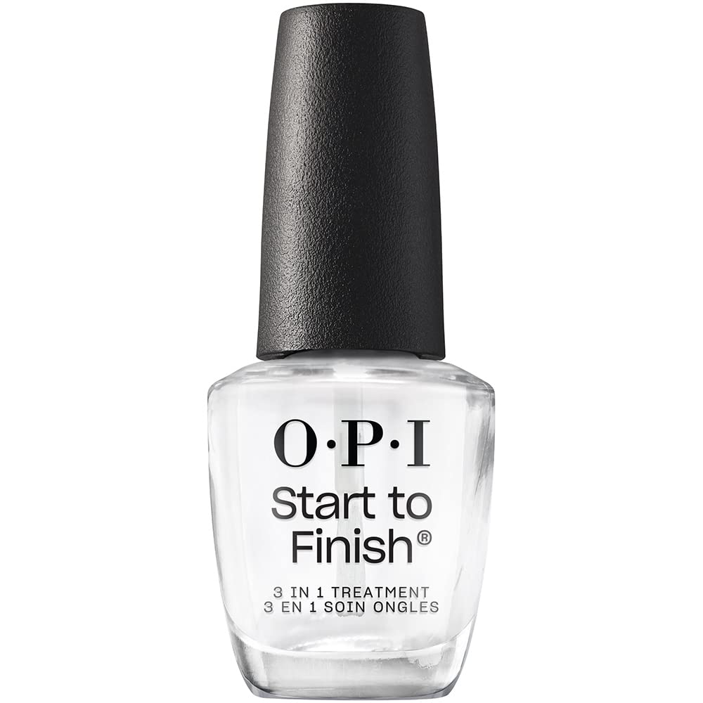 OPI Start To Finish 3in1 Nail Polish Treatment Leaving Long Lasting Shine, Clear Nail Polish Base Coat, Top Coat & Strengthener Treatment With a Vegan Formula, Vitamins A & E for Damaged Nails, 15ml