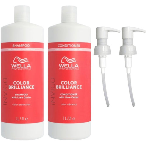 Wella Professionals Brilliance Shampoo & Brilliance Conditioner For Fine To Normal, Coloured Hair 1000ml + Pumps