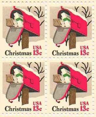 Mailbox Christmas Set of 4 x 13 Cent US Postage Stamps NEW Scot 1730