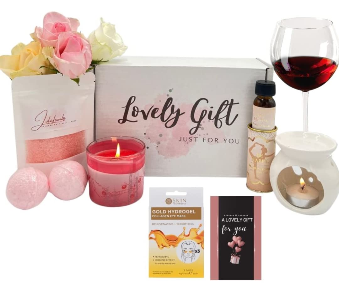 JOLAFUNBS Pamper Set Gift Box - Bath Sets Pamper Kit Hamper Box Include Bath Bombs, Bath Salts,Candles & Wax Melt Burners &More- Mothers Day, Birthday Gifts, Christmas, Valentines, Self Care Package