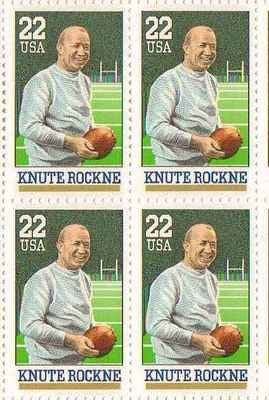 Knute Rockne Set of 4 x 22 Cent US Postage Stamps NEW Scot 2376