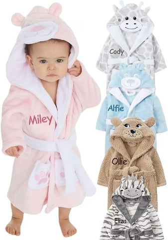 Gembroidery Personalised Baby Bathrobe Hooded Fleece Novelty Dressing Gown Super Soft Gifts Bath Robe For Boys Girls Cute Teddy Ears 0-4 Years (Pink Teddy 6-12)