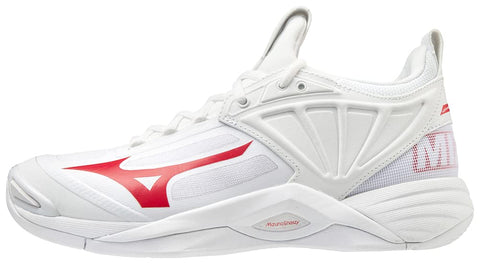 Mizuno Women's Wave Momentum 2 | Women's Indoor Volleyball Shoe | White/Red | US Women's 9.5