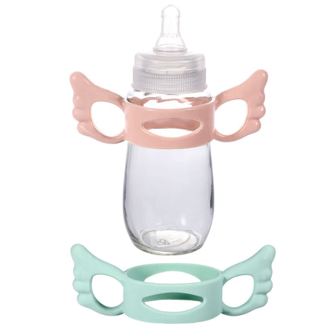 2pcs Silicone Baby Bottle Handles, Wide Neck Baby Bottle Handles with Easy-Grip Baby Bottle Handles Universal Handle BPA Free Soft Silicone (Green, Pink)