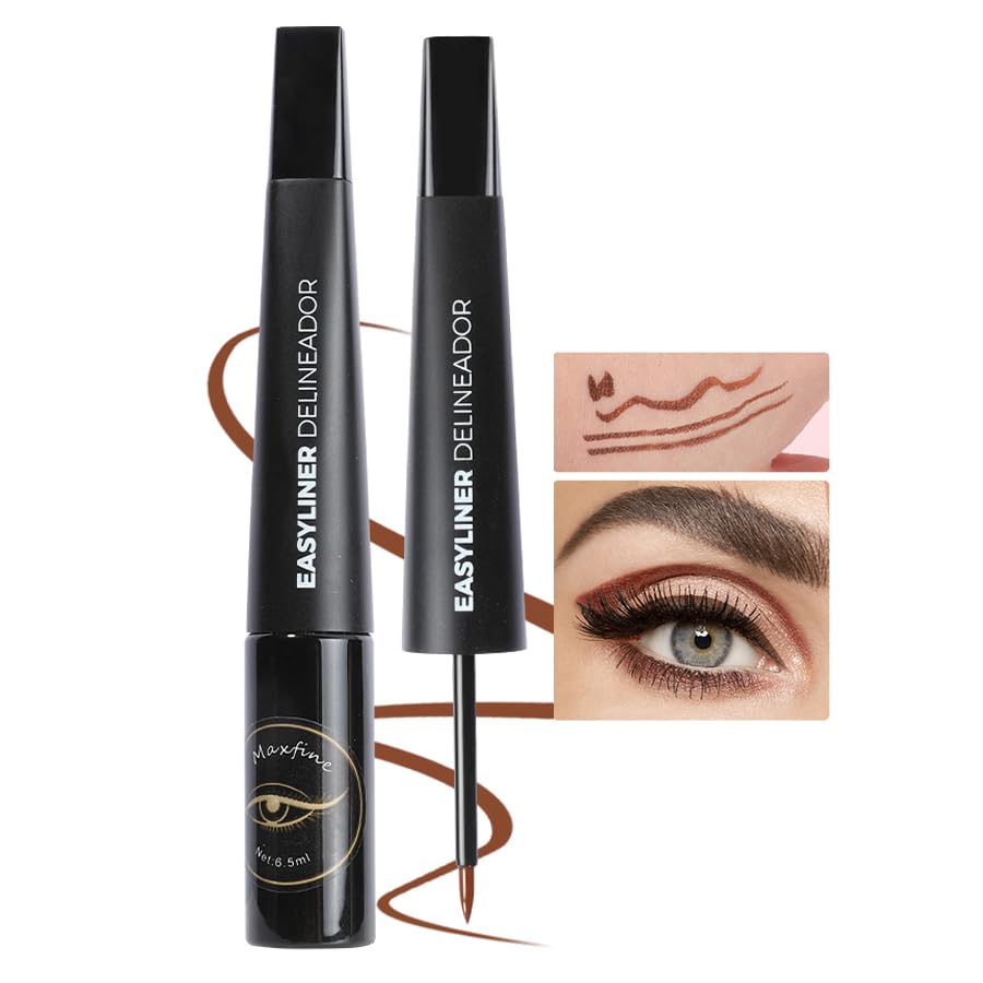 AKARY Dip Eyeliner Waterproof 24H Longlasting, Light Brown Liquid Eyeliner Quick Drying, Colored Eye Liner Pencil for Women Bold & Natural Eye Make Up with Precise & Easy Application, 0.22 fl oz, 03