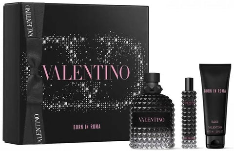 Valentino Born In Roma Uomo 3-piece Gift Set for Men (Eau de Toilette Spray 3.4 Fl Oz, Eau de Toilette Spray 0.5 Fl Oz, Shower Gel 2.5 Fl Oz)