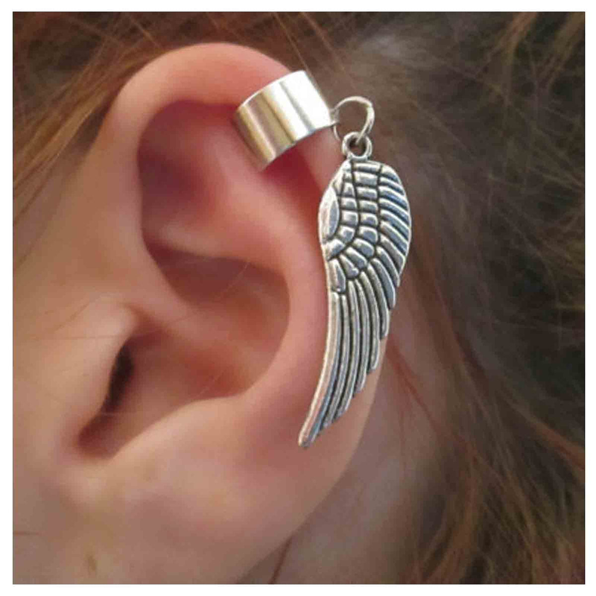 Yheakne Boho Angel Wing Cuff Earrings Silver Ring Cartilage Earrings with Dangle Wing Ear Cuffs Earrings Clip Wrap Earrings Helix Earrings Jewelry for Women and Girls