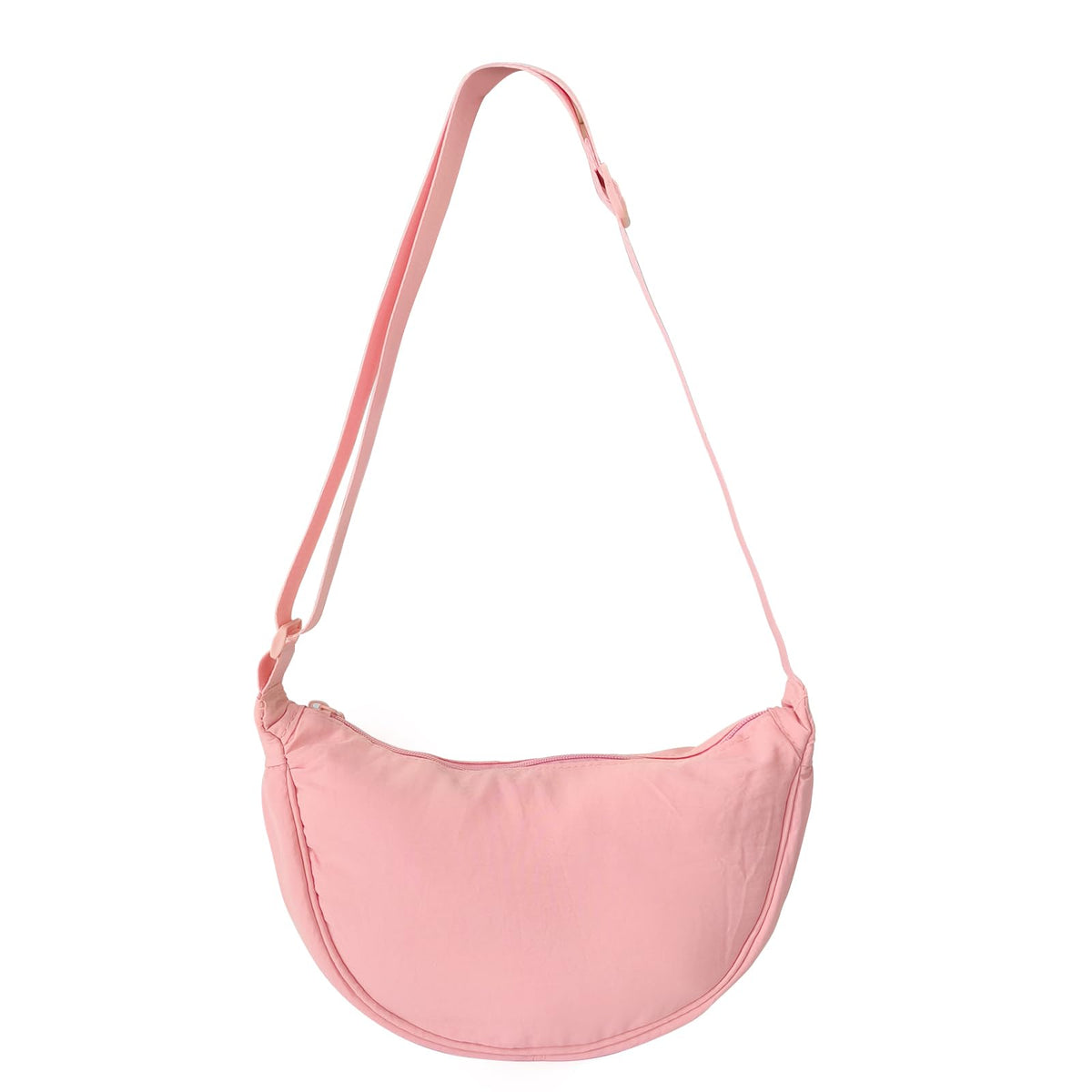 GoPaw Crescent Bag for Women, Nylon Crescent Bag Crossbody Bag Women Nylon Shoulder Bag with Zipper, Dumpling Bag with Adjustable Strap Portable Crescent Purse for Daily Use (Pink)