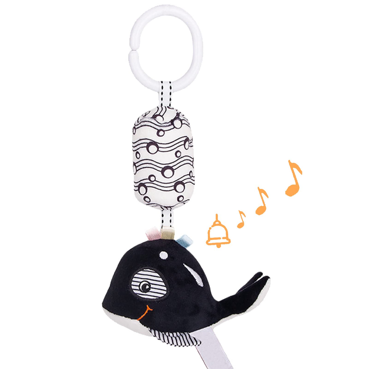 Baby Crib Hanging Toy,Cartoon Animal Hanging Rattle Toys,Black and White Car Seat Toys with Wind Chimes,Toddler Toy Stroller Bed Hanging Plush Toy for Babies from 0 to 12 Months (Whale)