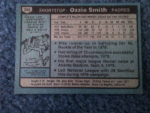 1980 MLB Topps Ozzie Smith Card (Shortstop) # 393! Good Shape! San Diego Padres, St. Louis Cardinals