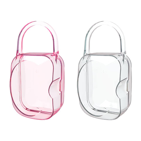 Pacifier Holder Case Binky Cover Box with Handle Pacifier Accessories 2 Count, Clear and Pink Combo Set