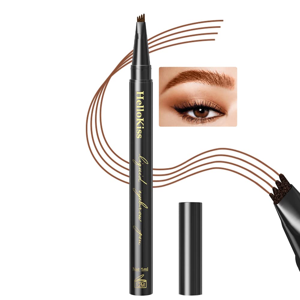 Mysense Liquid Eyebrow Pen, Eyebrow Pencil with 4 Micro-Fork Tips, Waterproof Smudge-proof Brow Pencil for Natural Looking Eyebrow Makeup, 01# Light Brown