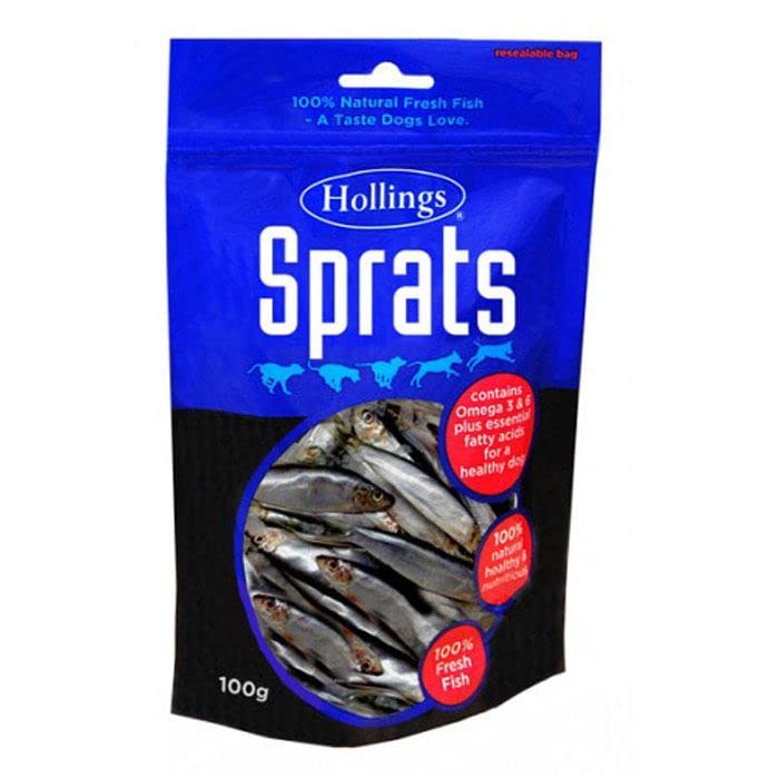 Hollings Sprats, 100g : 100% Natural Fish Treat (5 bags)