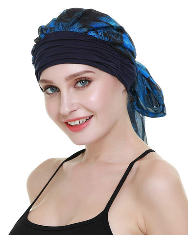 FocusCare Cancer HeadCovers for Women Pre Tied Headwrap Chemo Patient Turbans Scarves Navy Black