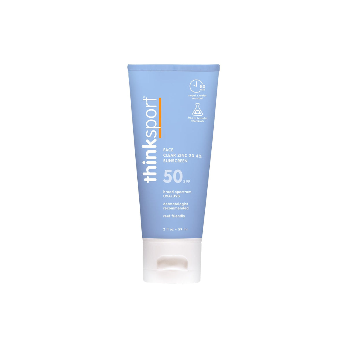 THINKSPORT Clear Zinc Face Sunscreen SPF 50, 2 FZ