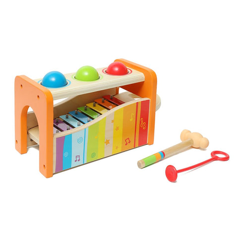 Hape Pound & Tap Bench with Slide-Out Xylophone by Hape | Award-Winning Durable Wooden Musical Pounding Toy for Toddlers, Multifunctional and Bright Colours