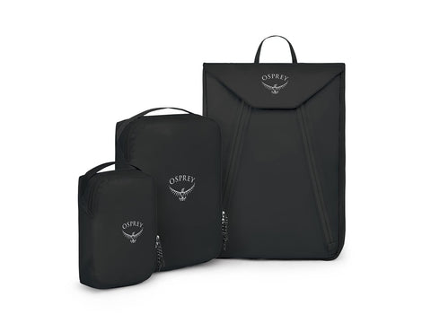 Osprey Ultralight Travel Starter Set, Includes Small & Medium Packing Cube and Garment Folder, Black