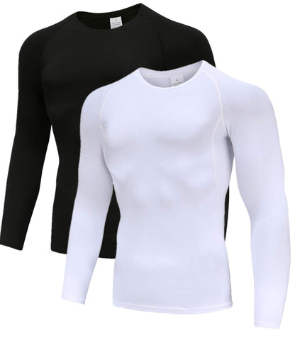 Holure Mens 2 Pack Base Layers Tops, Long Sleeve Gym Running Workout T Shirts for Men Black/White04-L