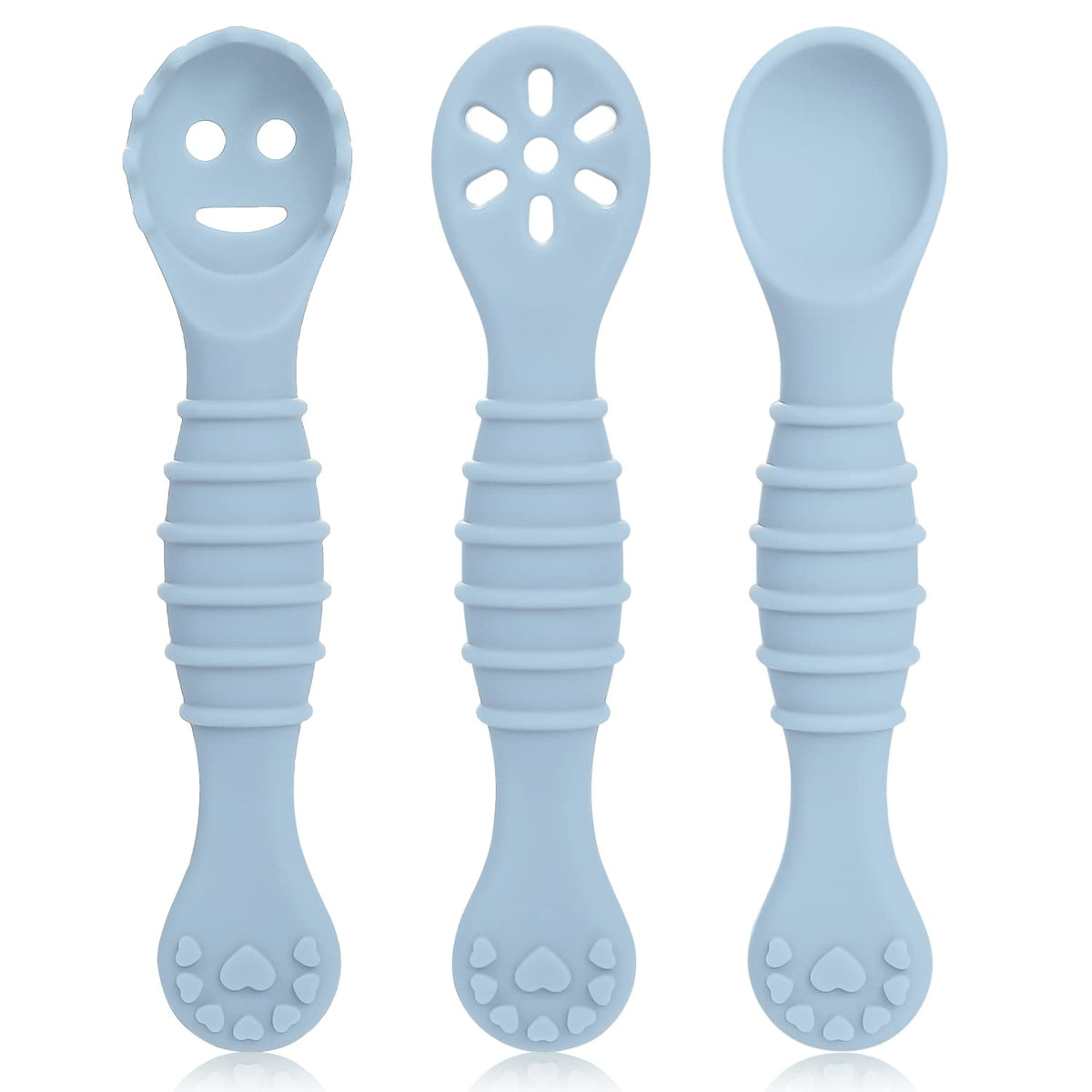 3pcs Silicone Baby Spoons, Soft BPA Free Infant Utensils 6-12 Months Baby Training Spoons Toddler Utensils Baby Liquid Food Spoon for Self Feeding (Light Blue)