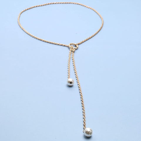 Yheakne Boho Pearl Lariat Necklace Gold Chunky Chain Y Necklace Pearl Tassel Necklace Long Necklaces for Women and Girls Prom Bridal Necklace Jewelry